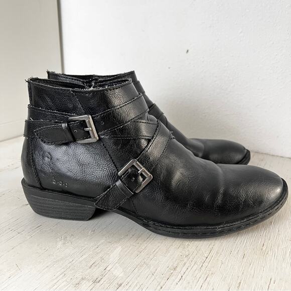 Born Concept black vegan leather booties buckle straps size 7.5 - Picture 2 of 13